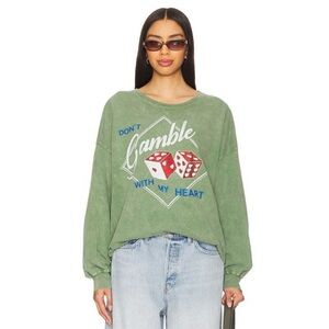 NEW DAYDREAMER don't gamble with my heart long sleeve tee in stone green